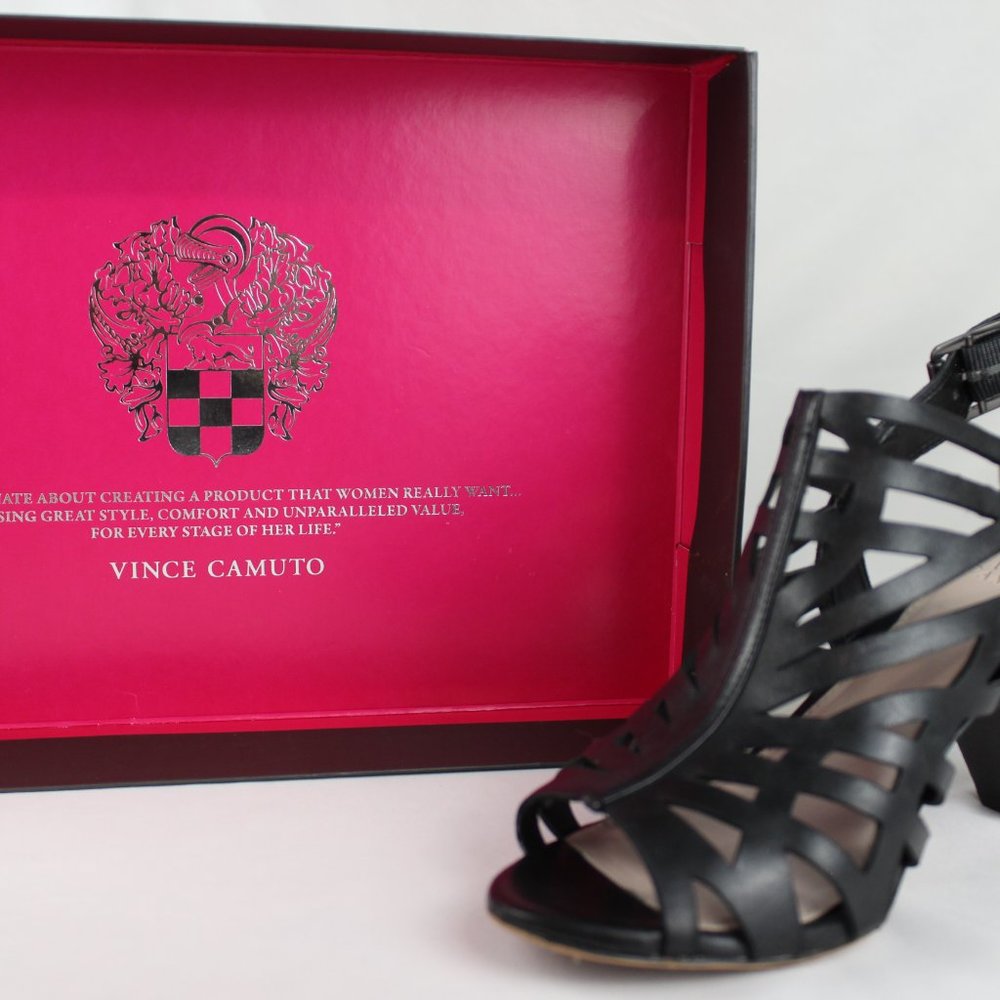 Vince Camuto 'VCelem' Solid Snake Black Straps Sandals with Pyramid Heel - Picture 2 of 5